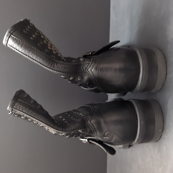 Simona Barbieri Twin-Set Women's Black Leather Studded Biker Boots Size 37. - Picture 9 of 14